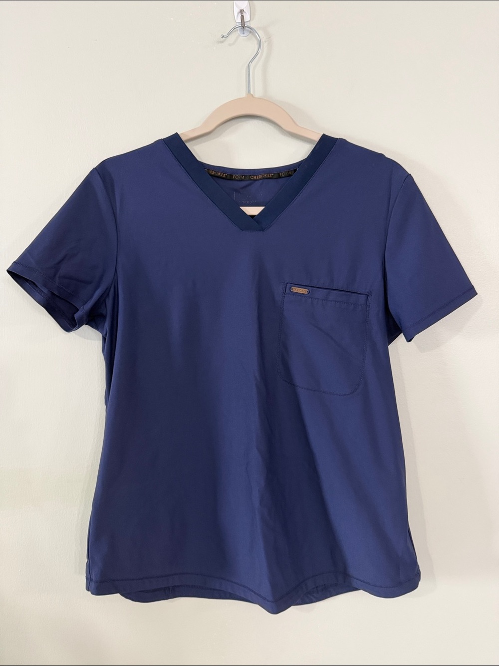 Cherokee Form Navy V-Neck Scrub Top with Chest Pocket